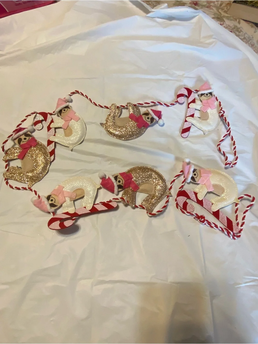 Holiday Glitter Sloth Garland - Pink and Gold